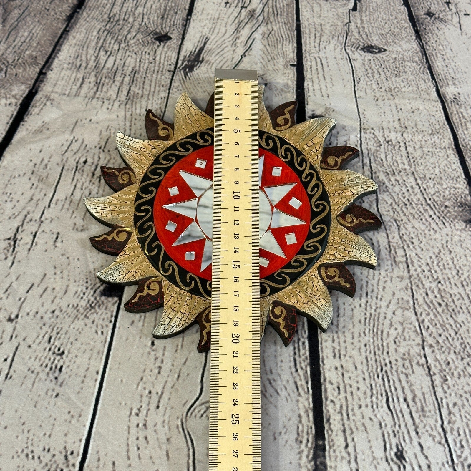 Red Gold Sun Mosaic Tile Wall Mirror 20cm x 20cm 8 Inches Handmade Fairtrade5
