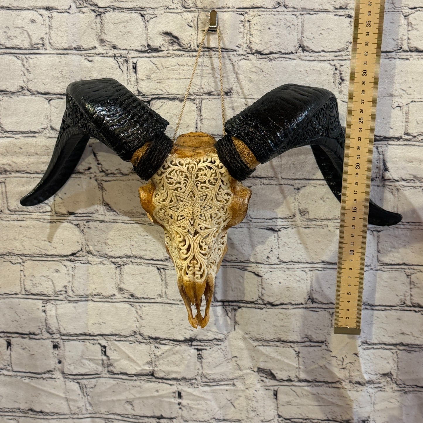 30cm Carved Buffalo Ram Wild Skulls Wall Hanging Carved With Stand Design 16