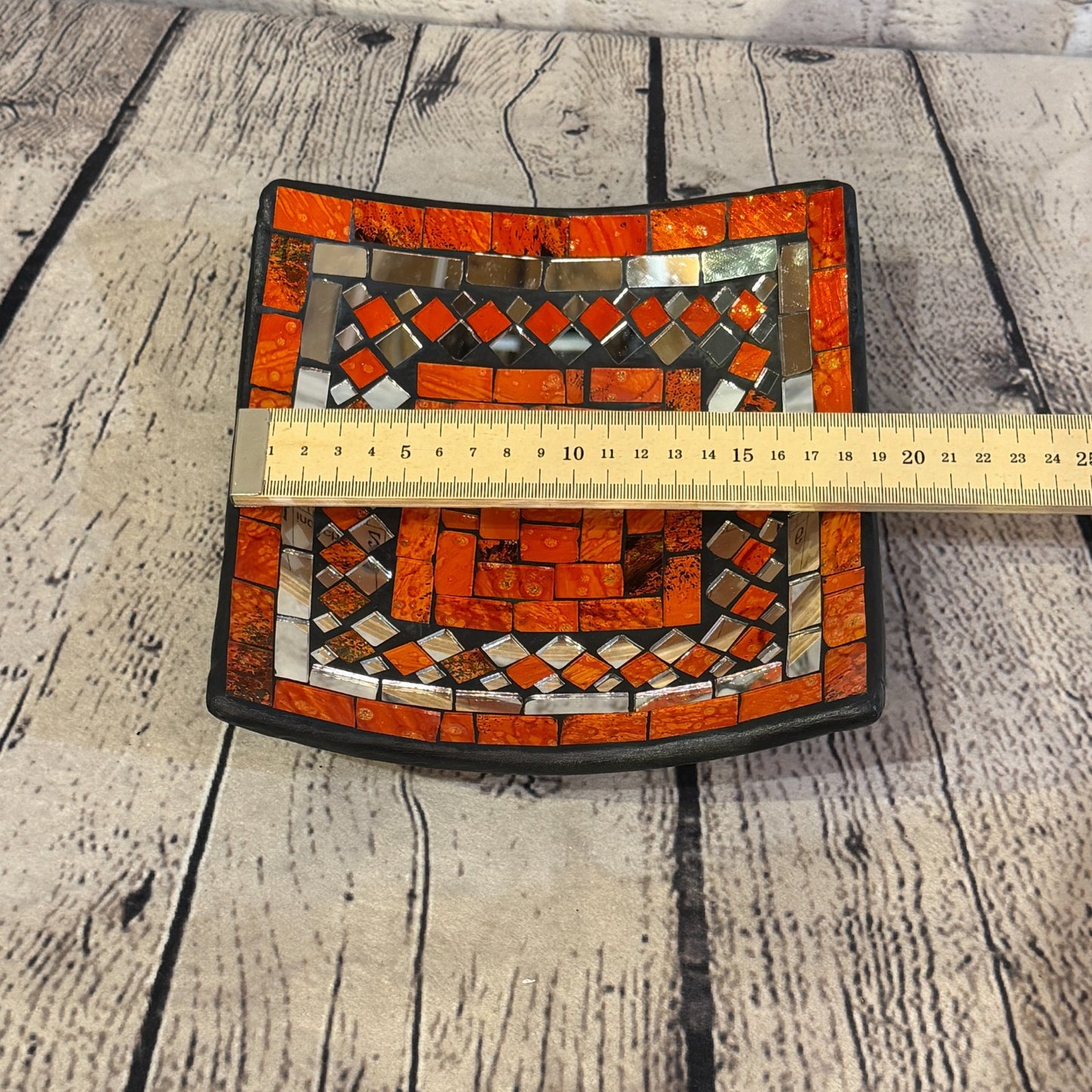 20cm Orange Square Mirror Mosaic Handmade Ceramic Glass Tile Bowl Fruit1
