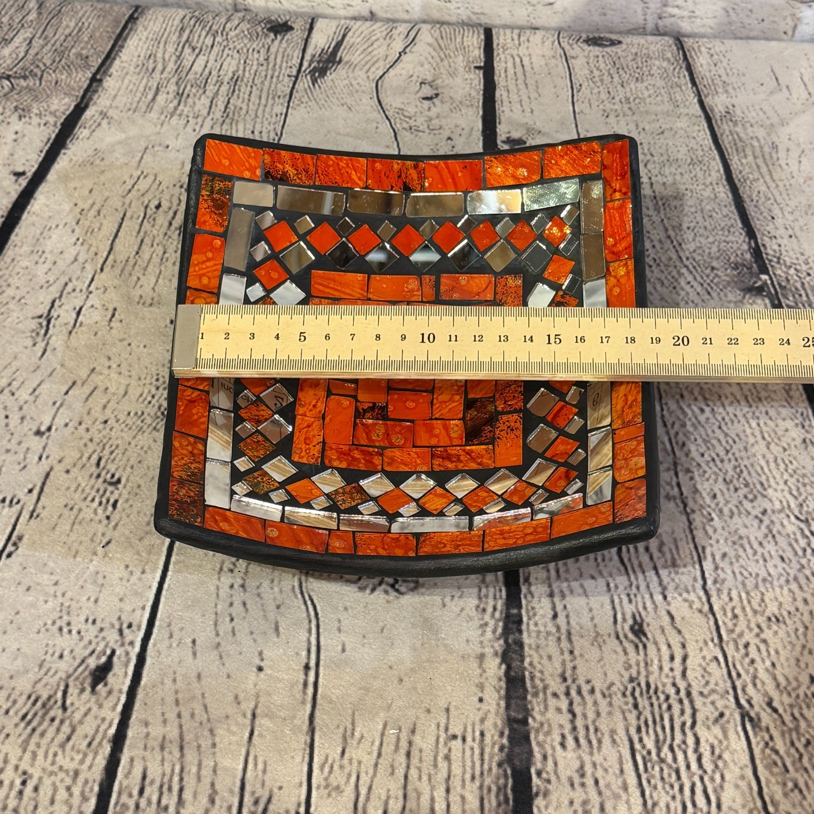 20cm Orange Square Mirror Mosaic Handmade Ceramic Glass Tile Bowl Fruit1