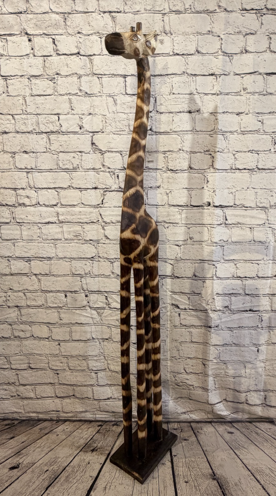 120cm Burnt Wooden Giraffe Standing Single Carved Solid Wood Giraffe Handmade0