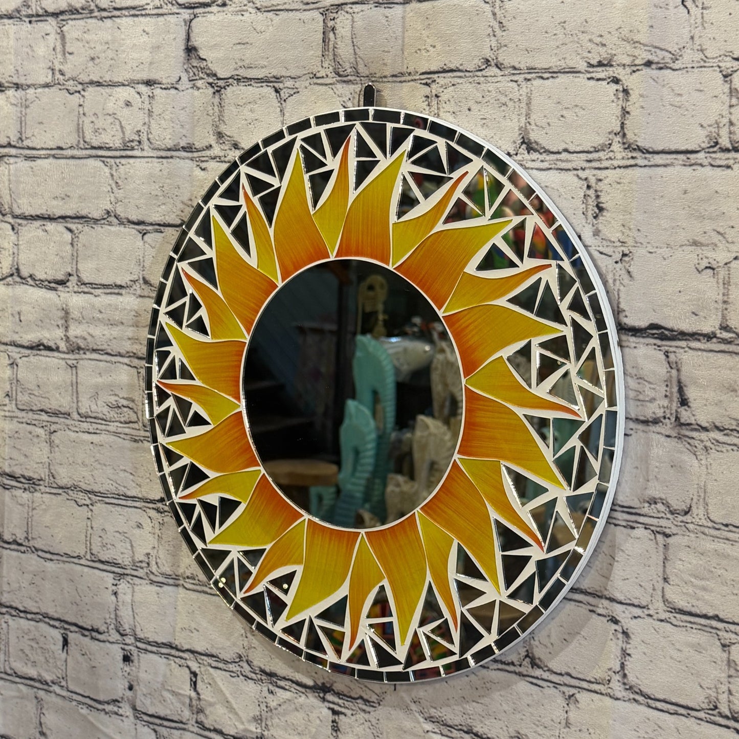 Orange Sun Flame Mosaic Tile Wall Mirror 40cm x 40cm 16 Inches Handmade1