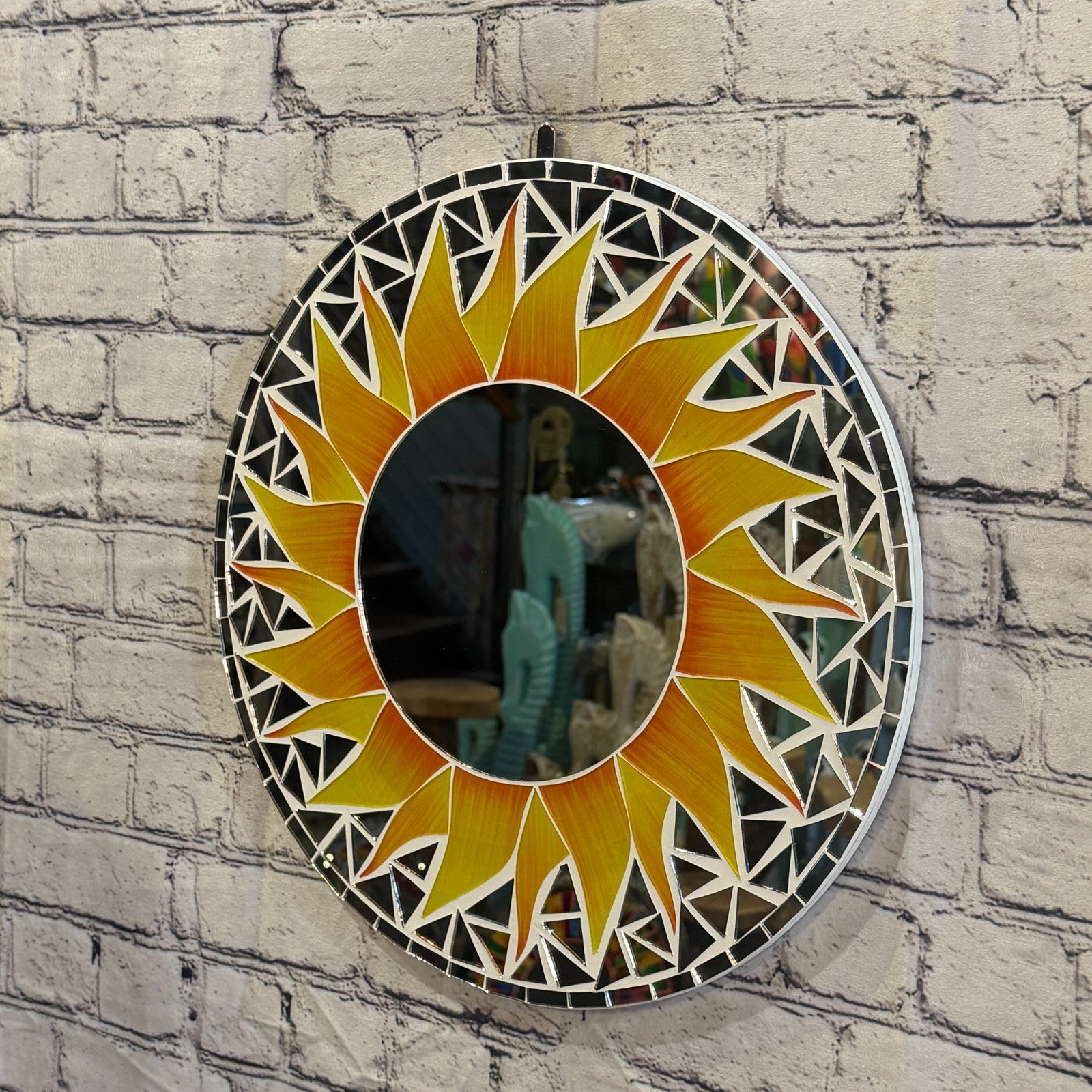 Orange Sun Flame Mosaic Tile Wall Mirror 40cm x 40cm 16 Inches Handmade1