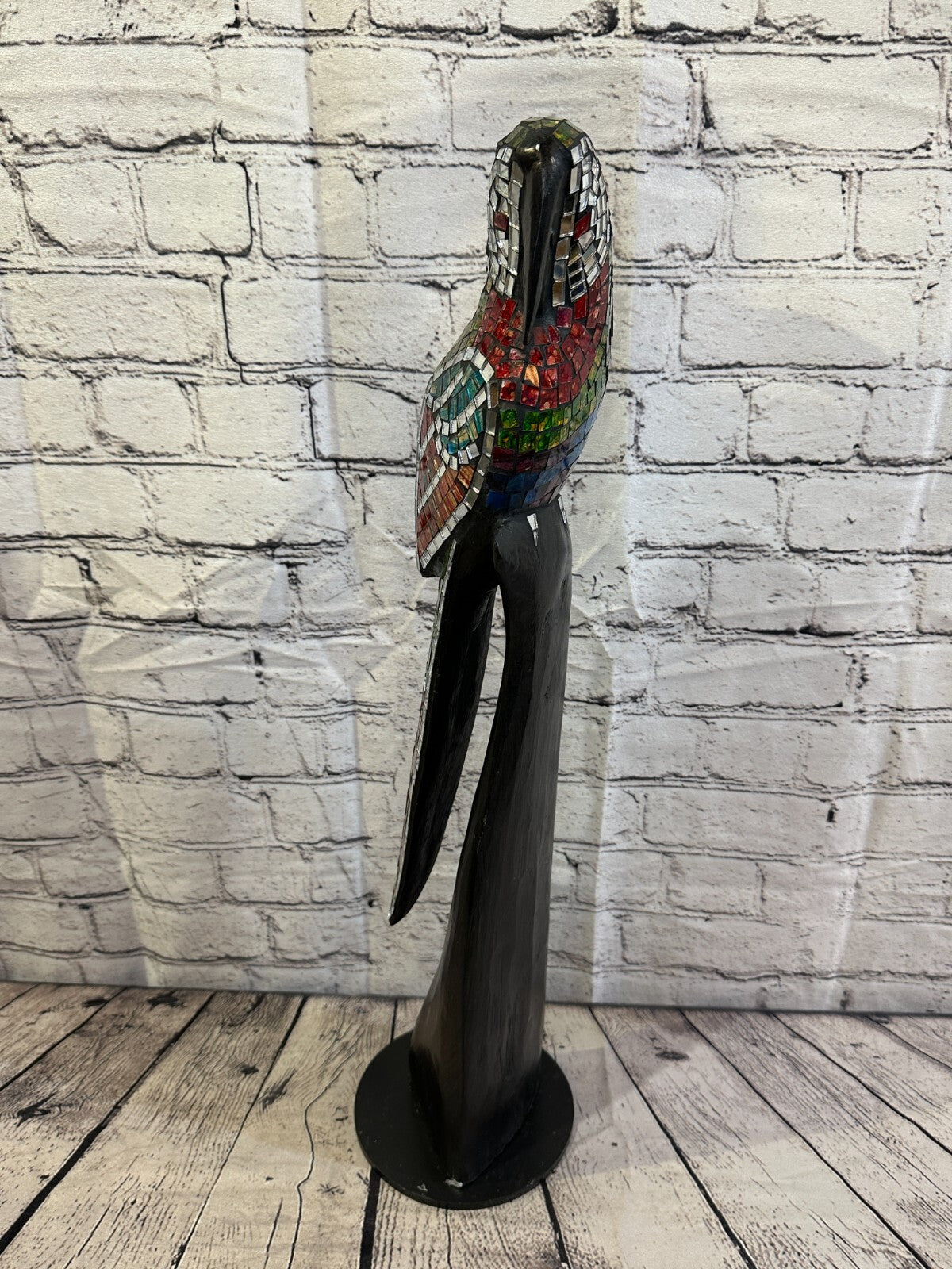 60cm Mosaic Parrot Bird Ornament Statue Fair Trade Handmade Carved Wood Design 32