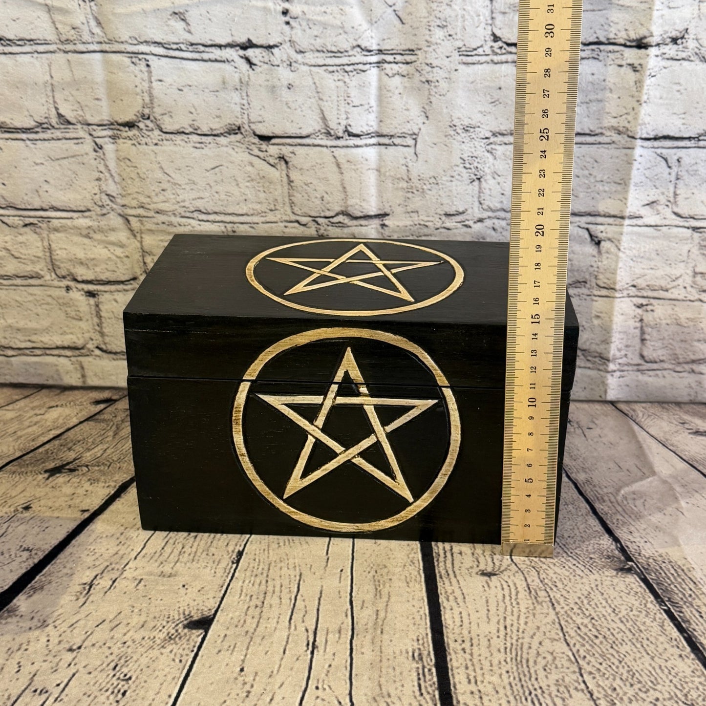 24cm x 14cm x 14cm Wood Gothic Pentagram Skull Coffin Jewellery Trinket Box7