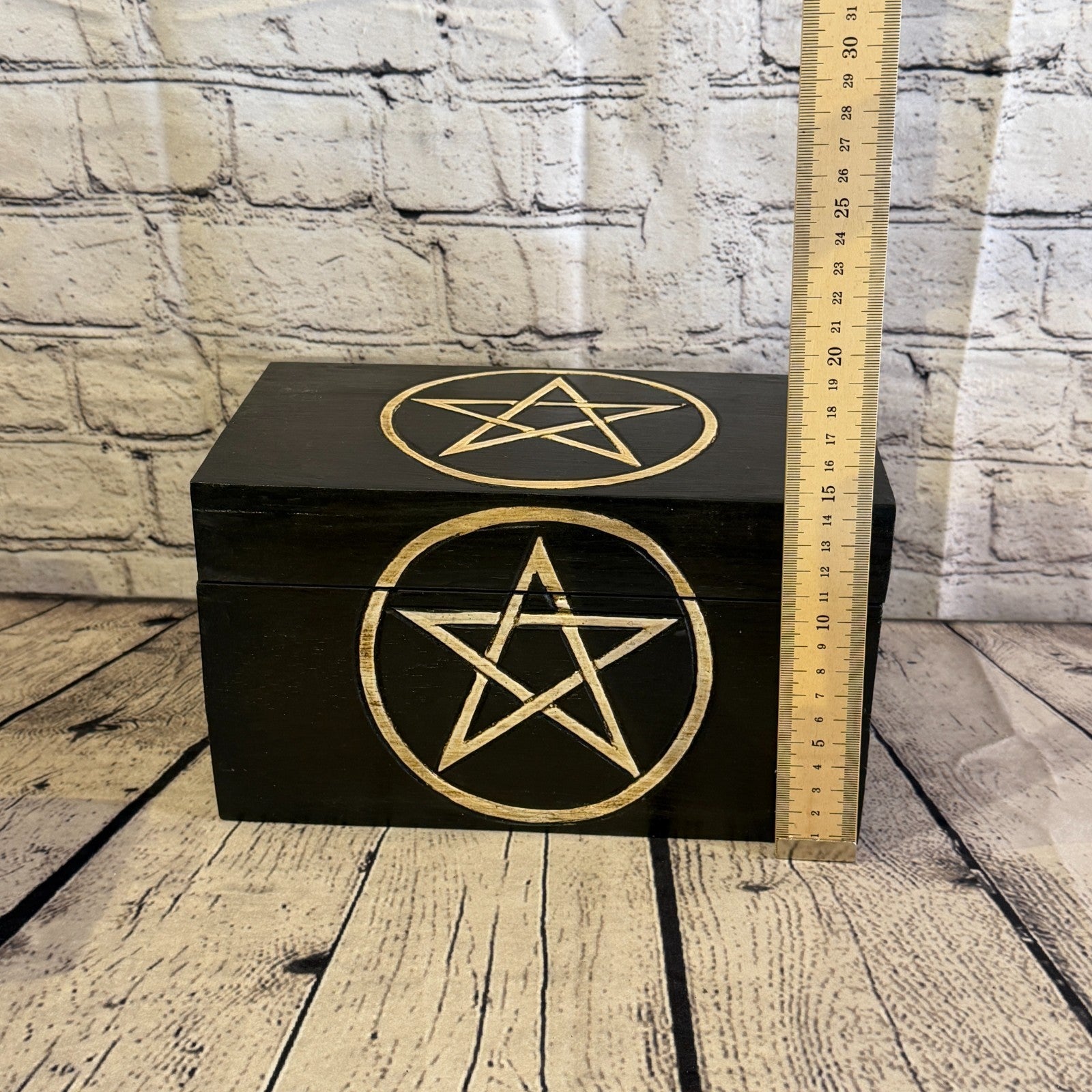 24cm x 14cm x 14cm Wood Gothic Pentagram Skull Coffin Jewellery Trinket Box7