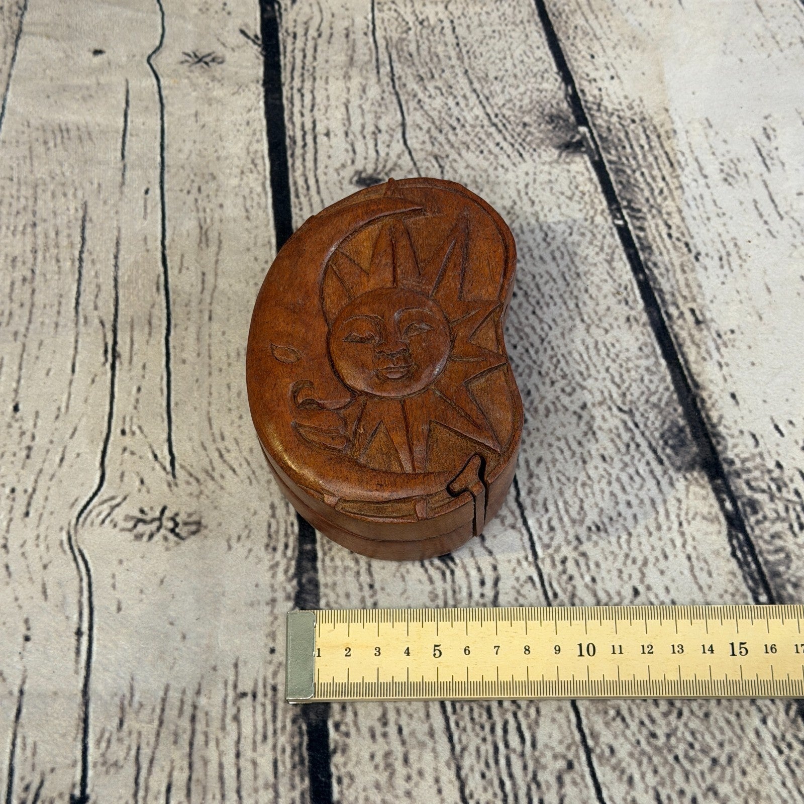 Oval Sun & Moon 4 Bit Wooden Puzzle Box Secret Box Magic Trinket Handmade3