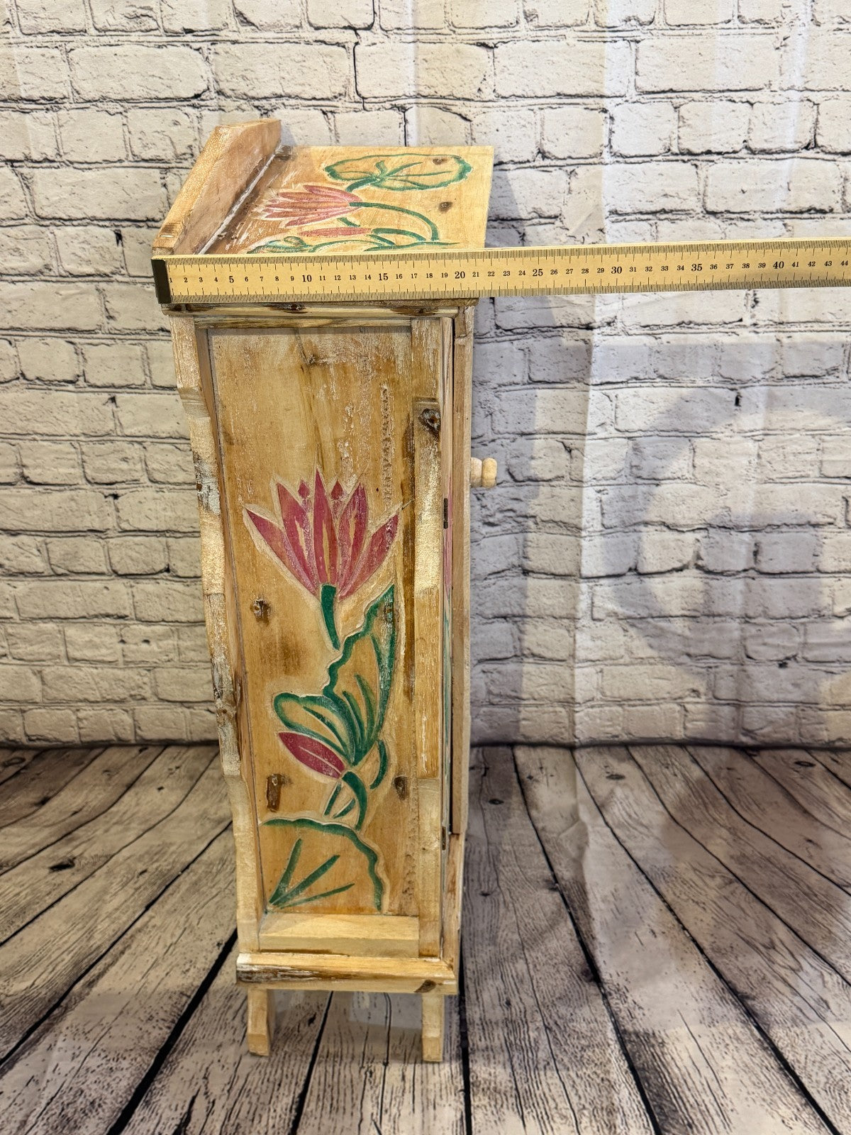 85cm x 40cm Flower 2 Door Pillar Wooden Side Cabinet Living Storage Furniture8