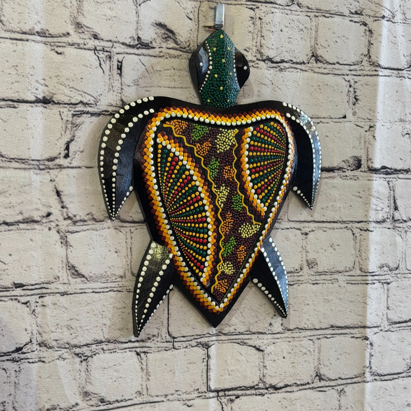 25cm Turtle Carved Wooden Dot Painted Ethnic Tribal Tiki Wall Art No 4 New0