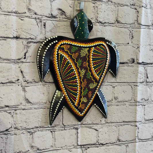25cm Turtle Carved Wooden Dot Painted Ethnic Tribal Tiki Wall Art No 4 New0