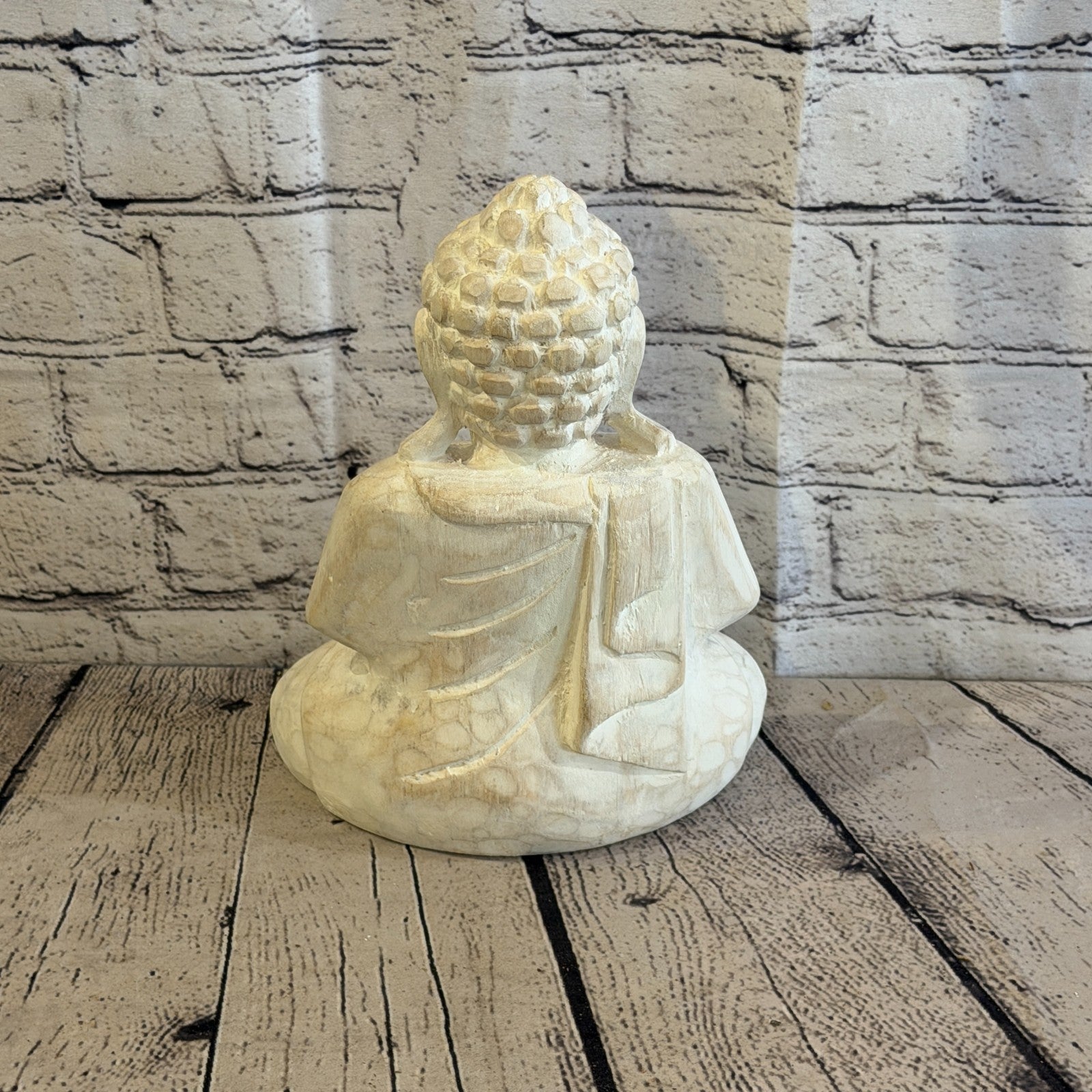 25cm White Meditating Buddha Ornament Sculpture Statue Buddhas Hand Carved Wood4