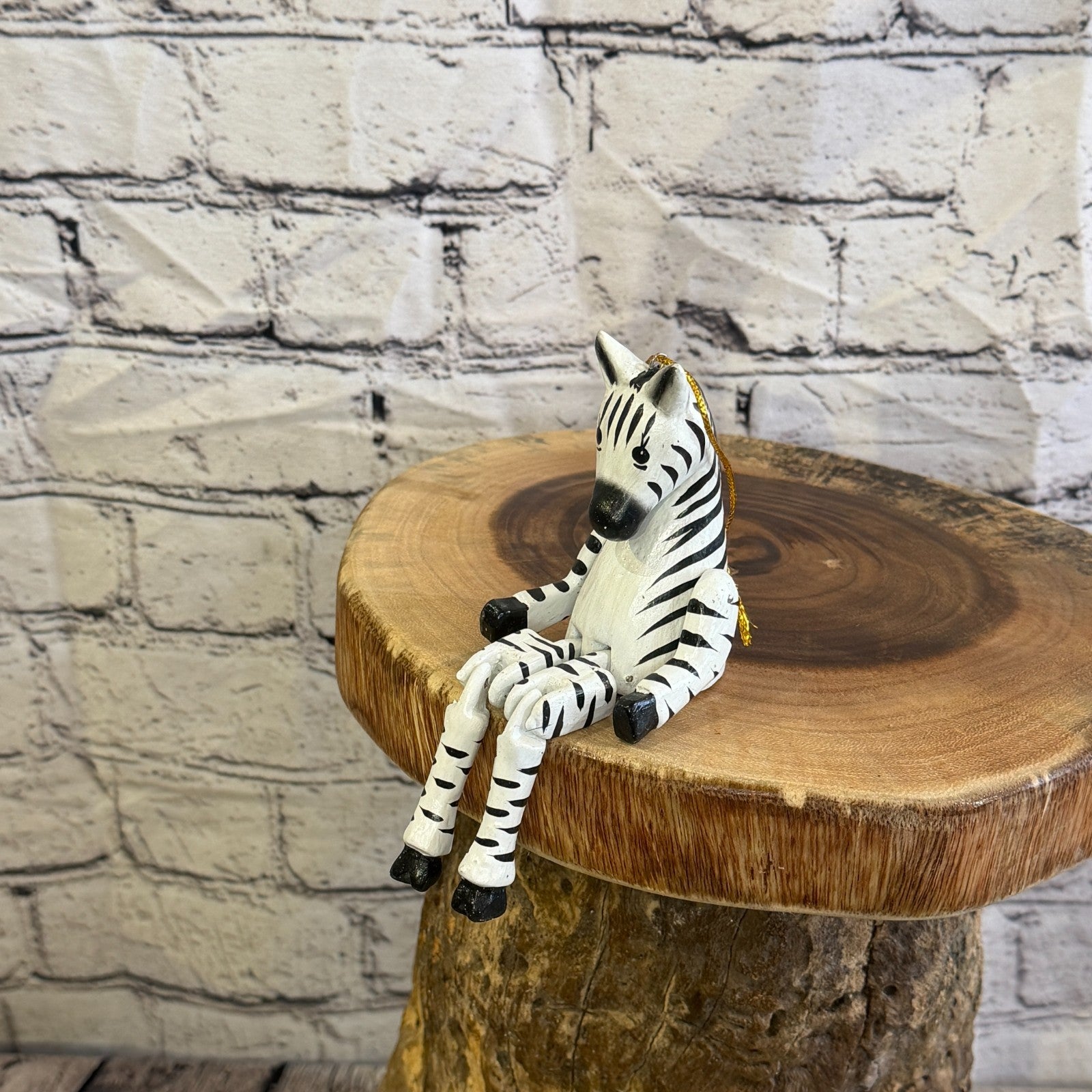 10cm White Black Zebra Sitting Animal, Wooden Shelf Ornament Handmade Fairtrade8