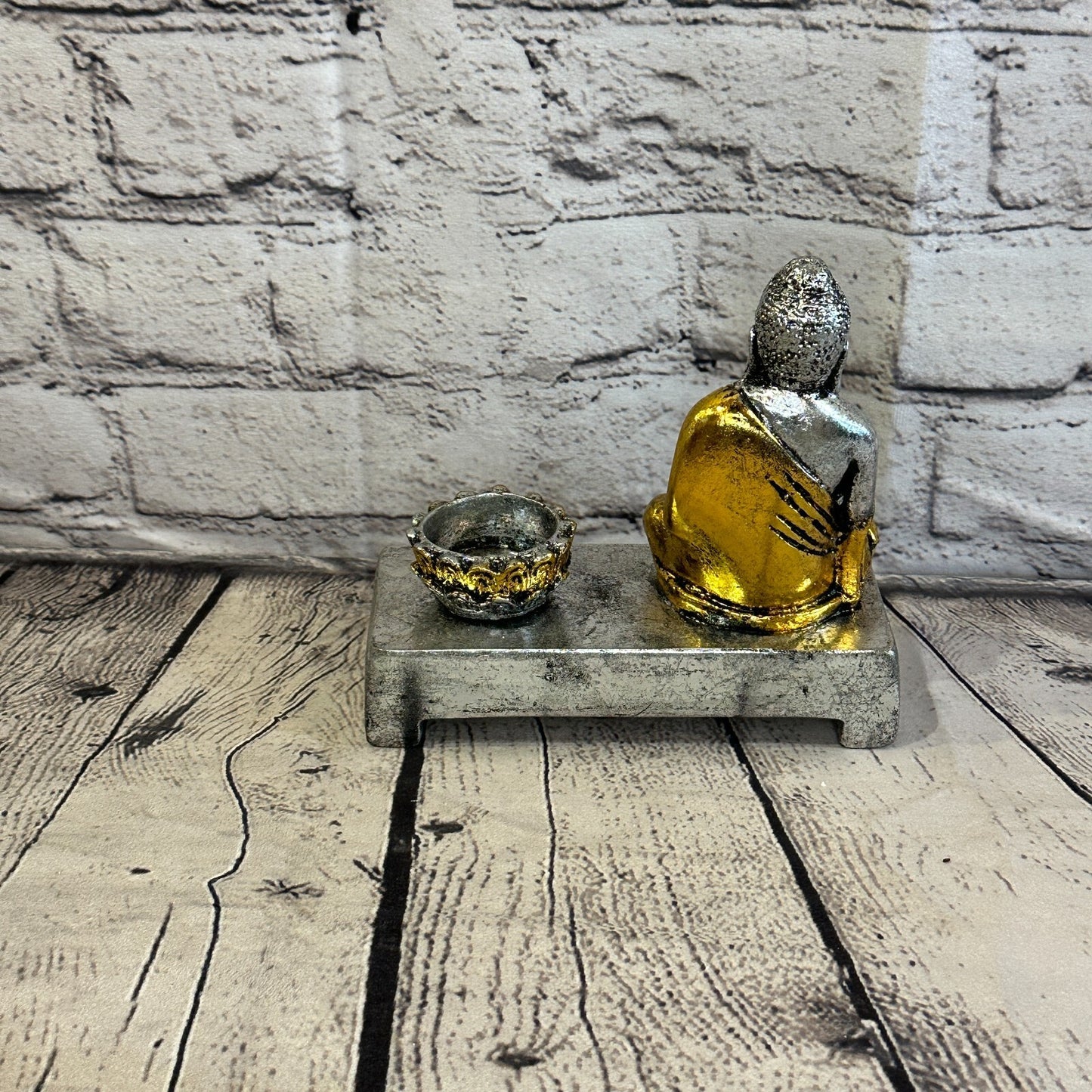 Silver And Gold 15cm x 15cm Thai Buddha Tea Light Holder Statue Resin Hindu5