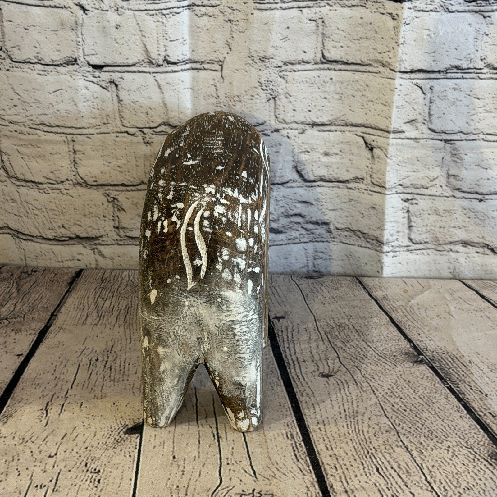 20cm x 25cm Brown Wood Wooden Standing Elephant Hand Carved Painted Statue5