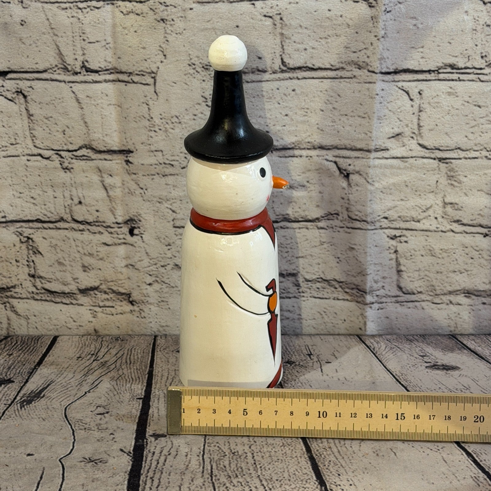 25cm x 8cm Black Pointy Hat Snowman Handcrafted Wood Xmas Christmas Ornament7