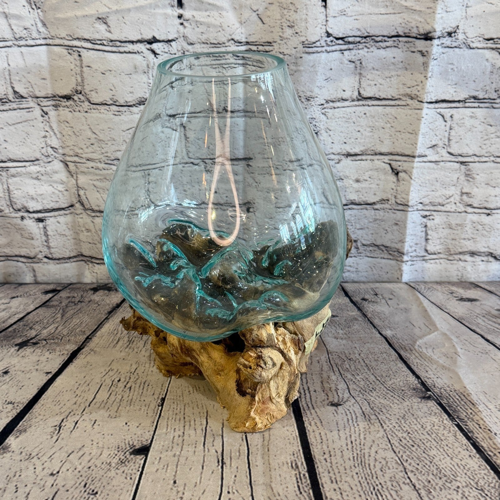 30cm Tall Clear Colour Melted Glass Wood Decorative Vase Glass Sculpture Crafted2
