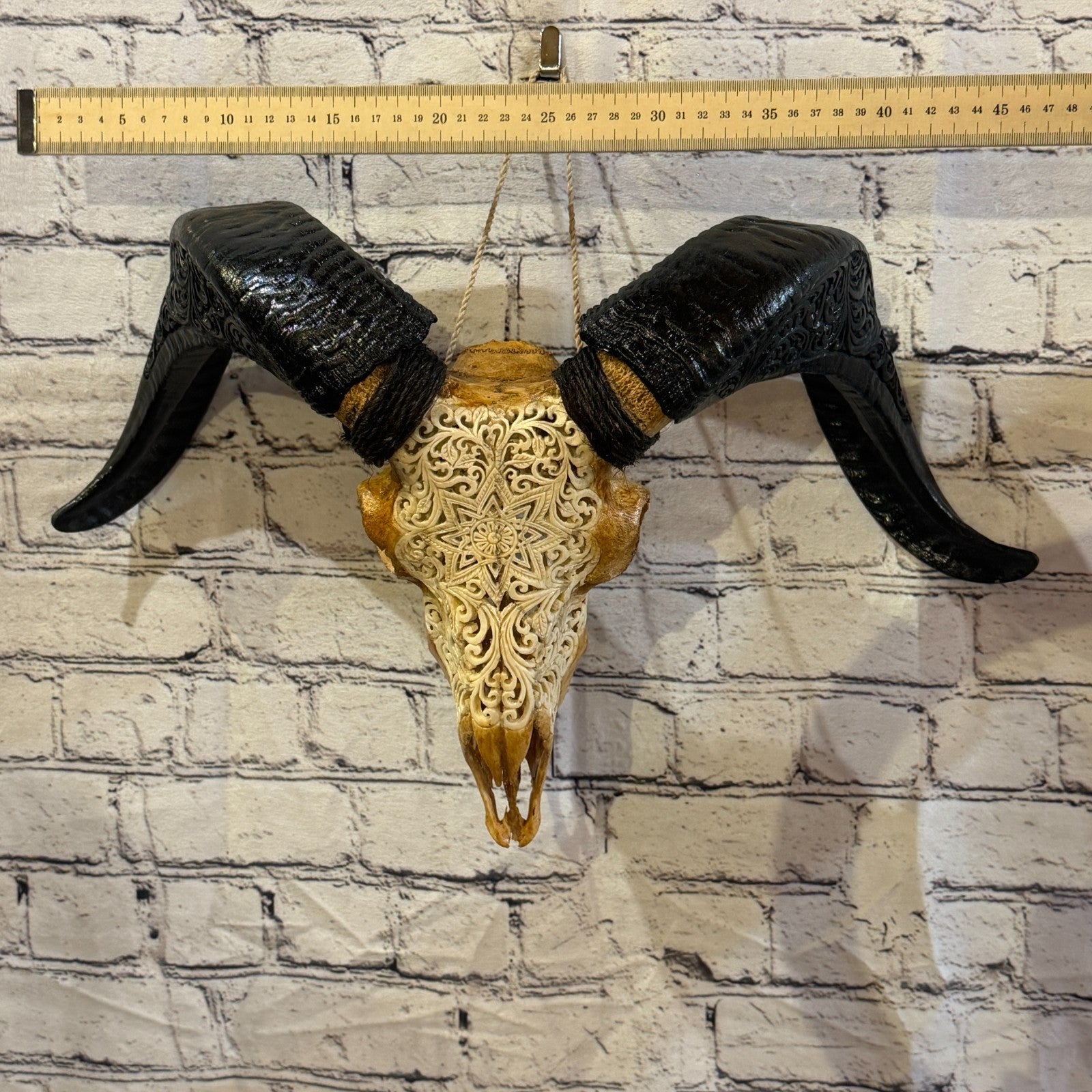 30cm Carved Buffalo Ram Wild Skulls Wall Hanging Carved With Stand Design 15
