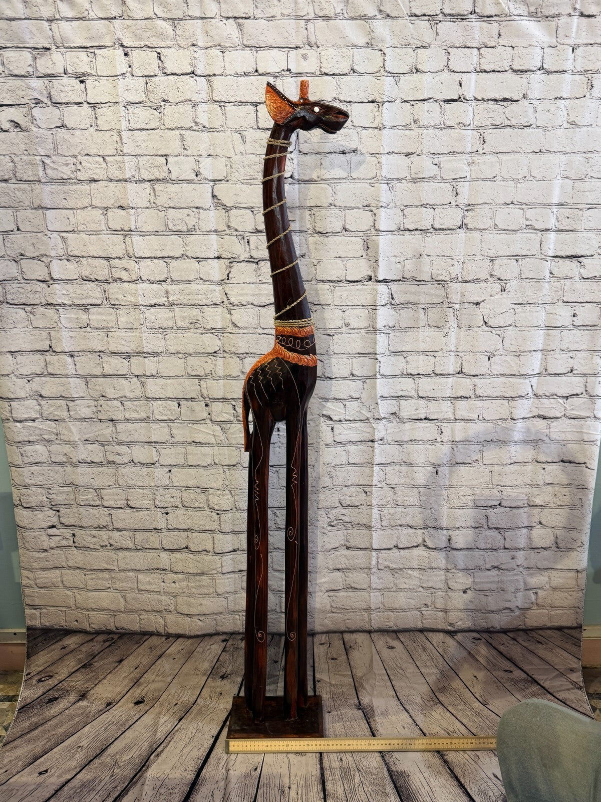 150cm Brown Wooden Giraffe Standing Single Carved Solid Wood Giraffe Handmade6