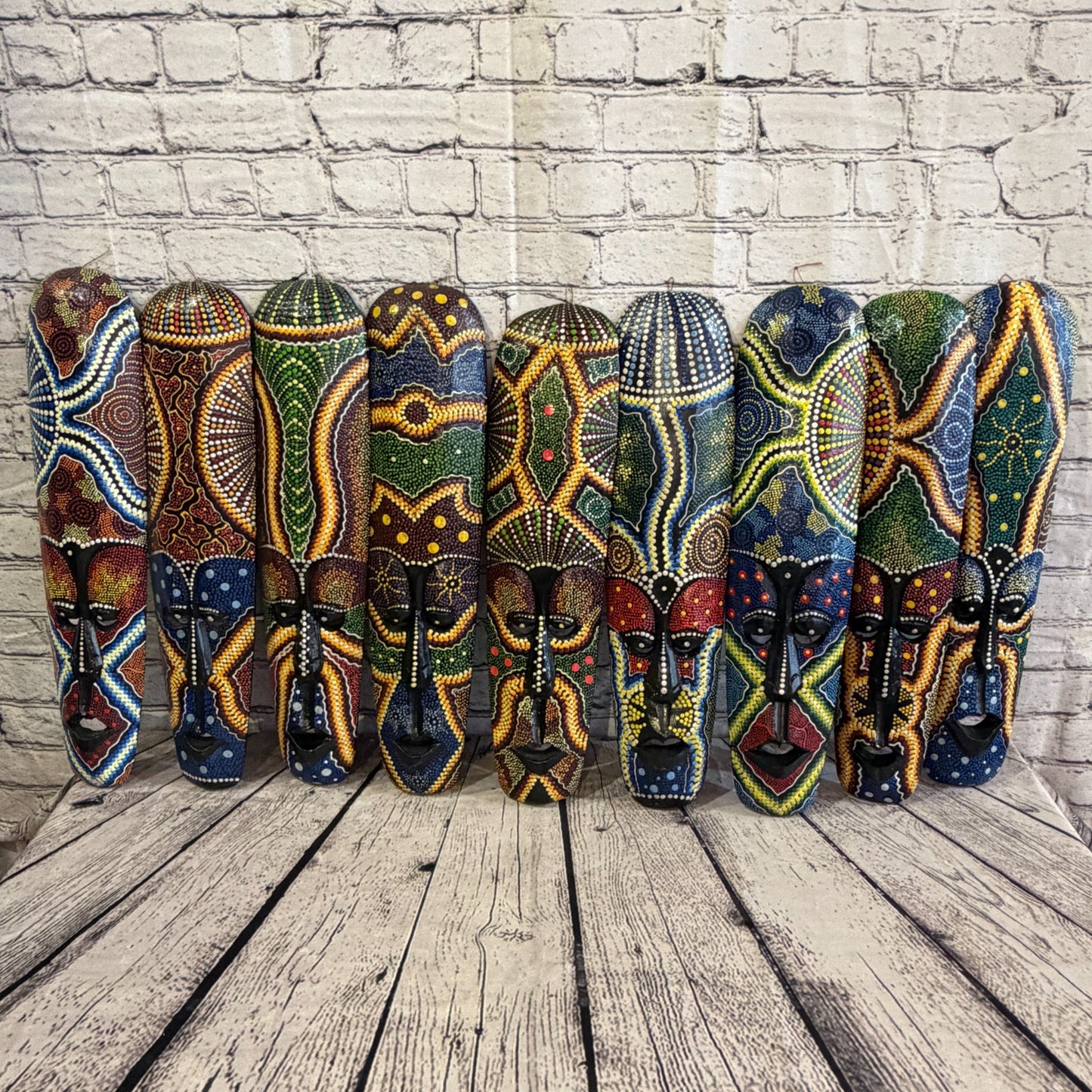 50cm Mask Carved Wooden Dot Painted Ethnic Tribal Tiki Wall Art No 9 New6