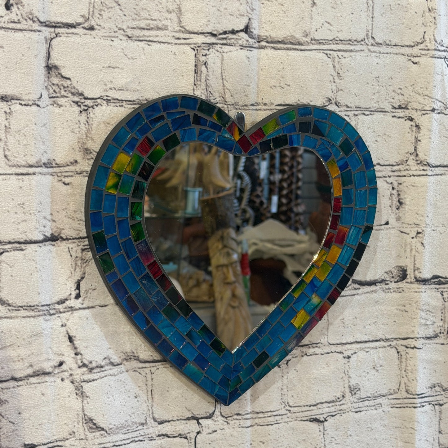 Blue Heart Shape Mosaic Tile Wall Mirror 28cm x 25cm 10 Inches Handmade New0