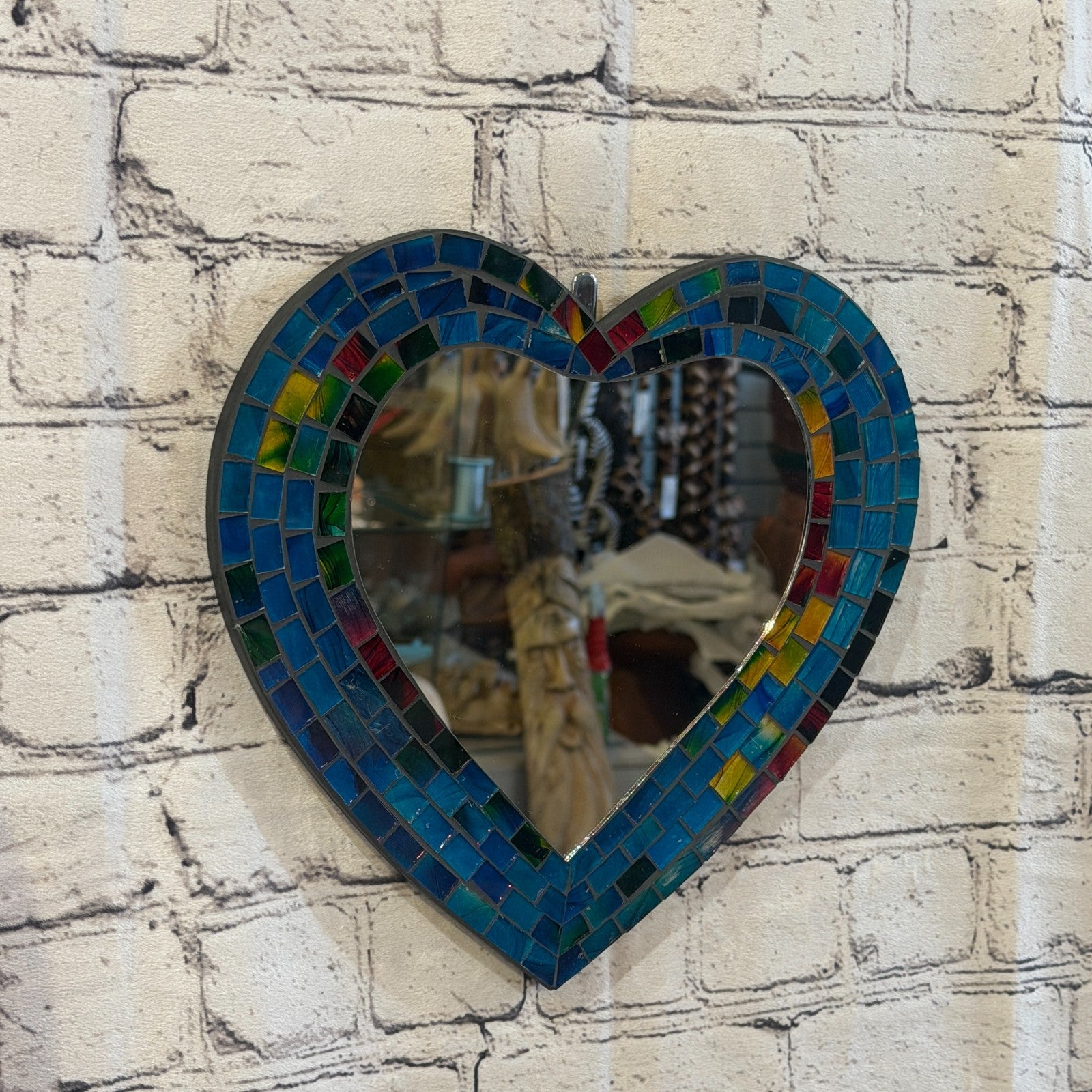 Blue Heart Shape Mosaic Tile Wall Mirror 28cm x 25cm 10 Inches Handmade New0