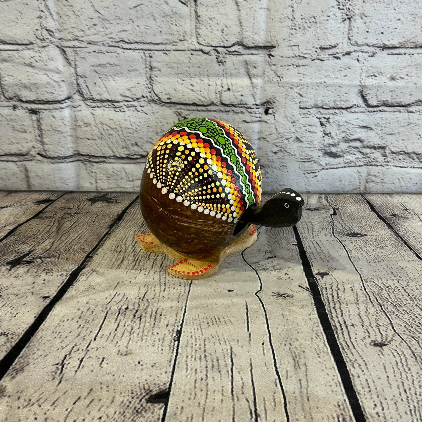 Mixed Painted Full Coconut Shell Wood Turtle Bobble Head Moving Tortoise3