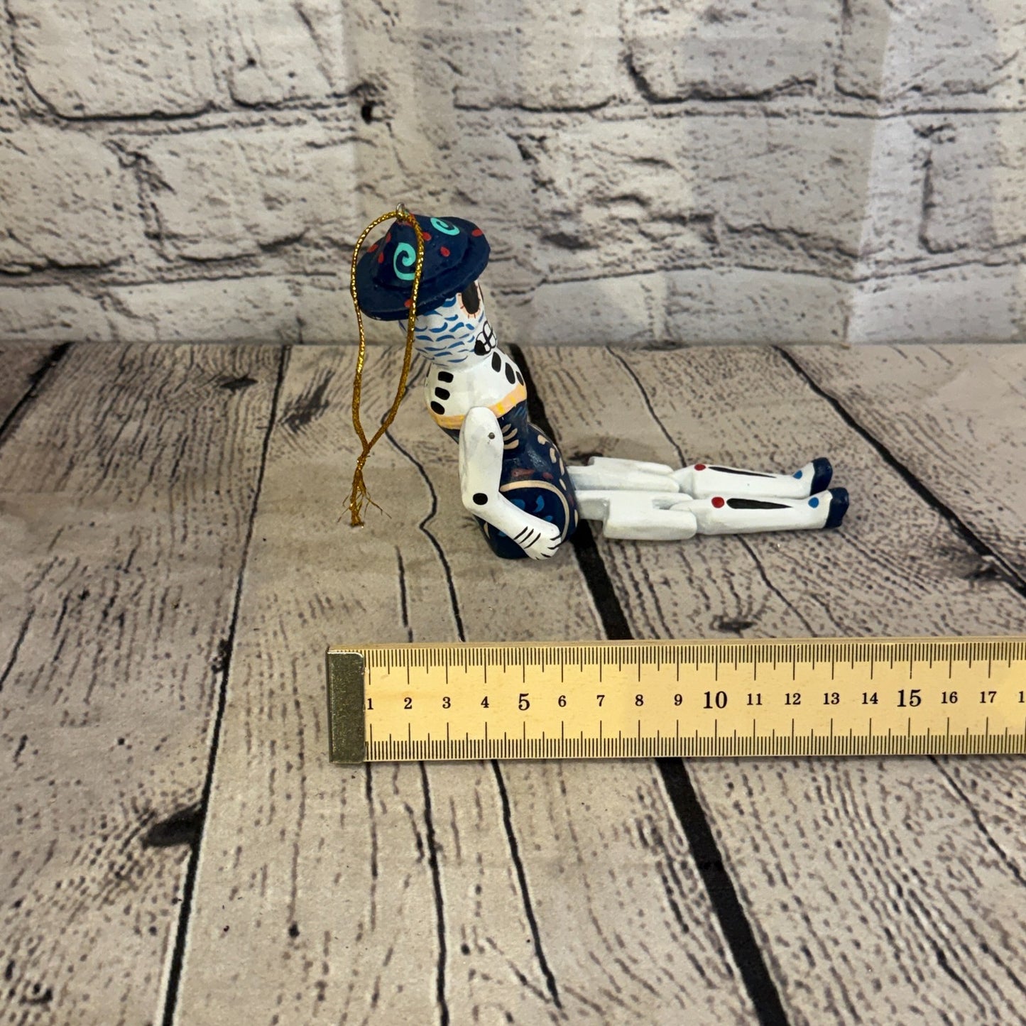 10cm Navy Day Of The Dead Lady Sitting Animal, Wooden Shelf Ornament Fairtrade7