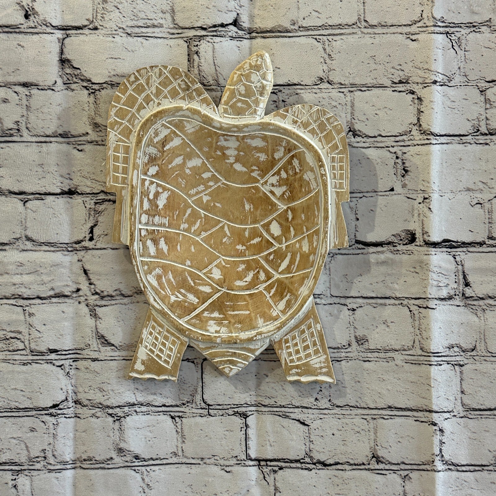 30cm Cream Sea Turtle Bowl Trinket Dish Decoration Designer Mask Wooden Handmade3