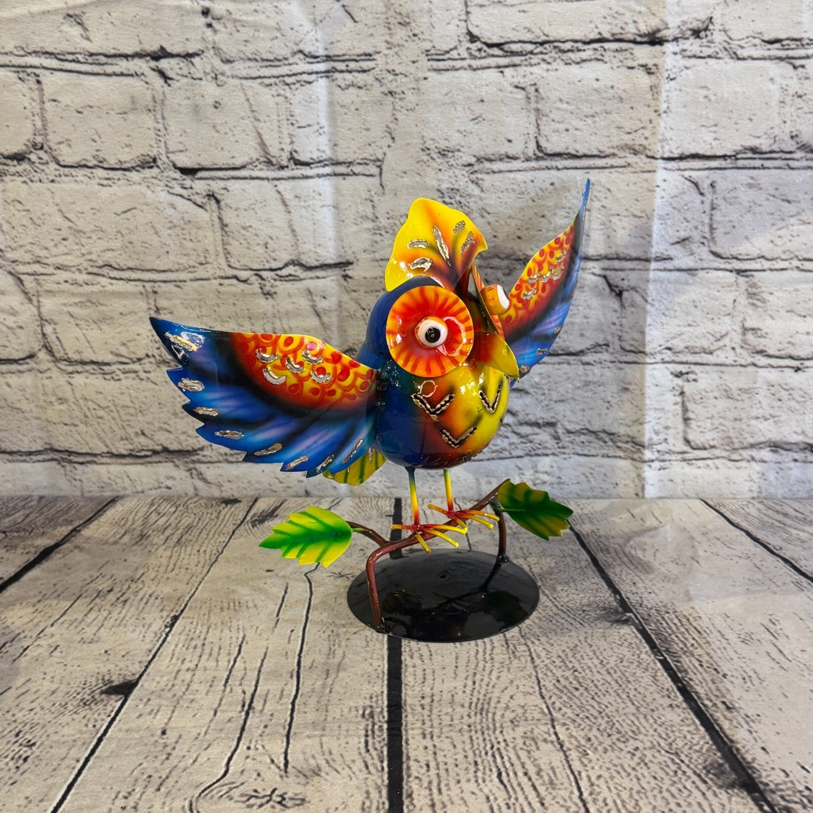 20cm x 30cm Owl Bird Blue Metal Tin Standing Ornament Statue2