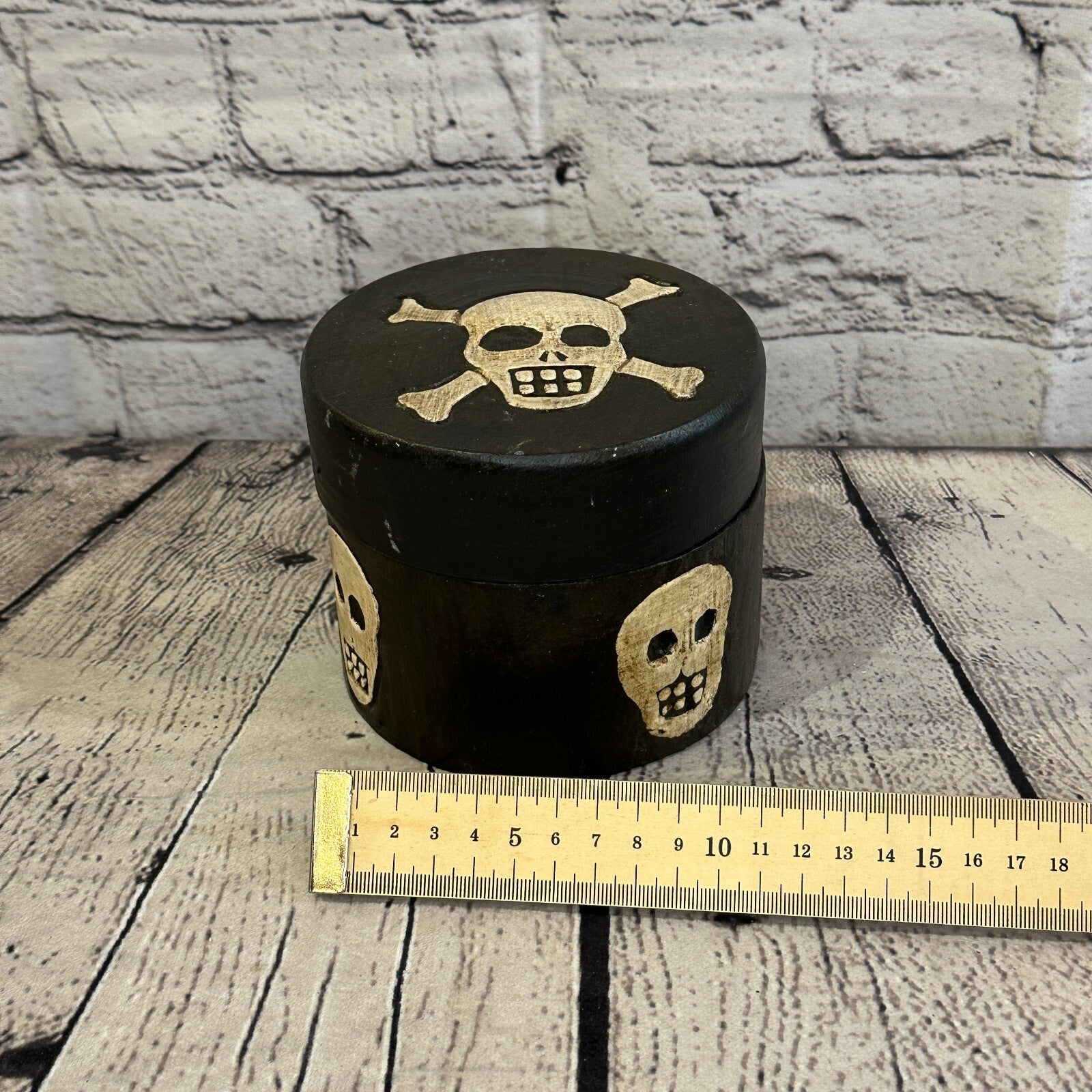 10cm x 10cm x 10cm Cylinde Pirate Wooden Gothic Skeleton Skull Jewellery Box6