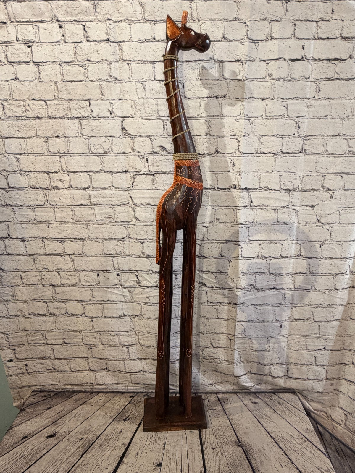 120cm Brown Wooden Giraffe Standing Single Carved Solid Wood Giraffe Handmade3