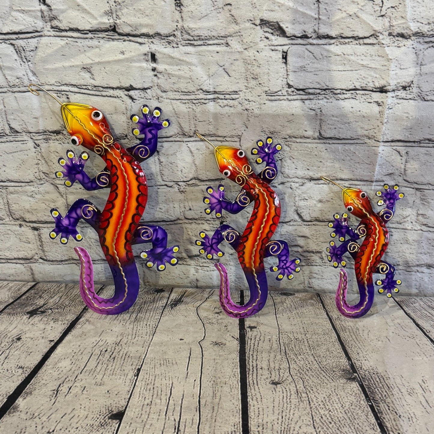 30cm x 10cm Purple Gecko Lizard Metal Tin Wall Hanging Ornament Painted Statue4