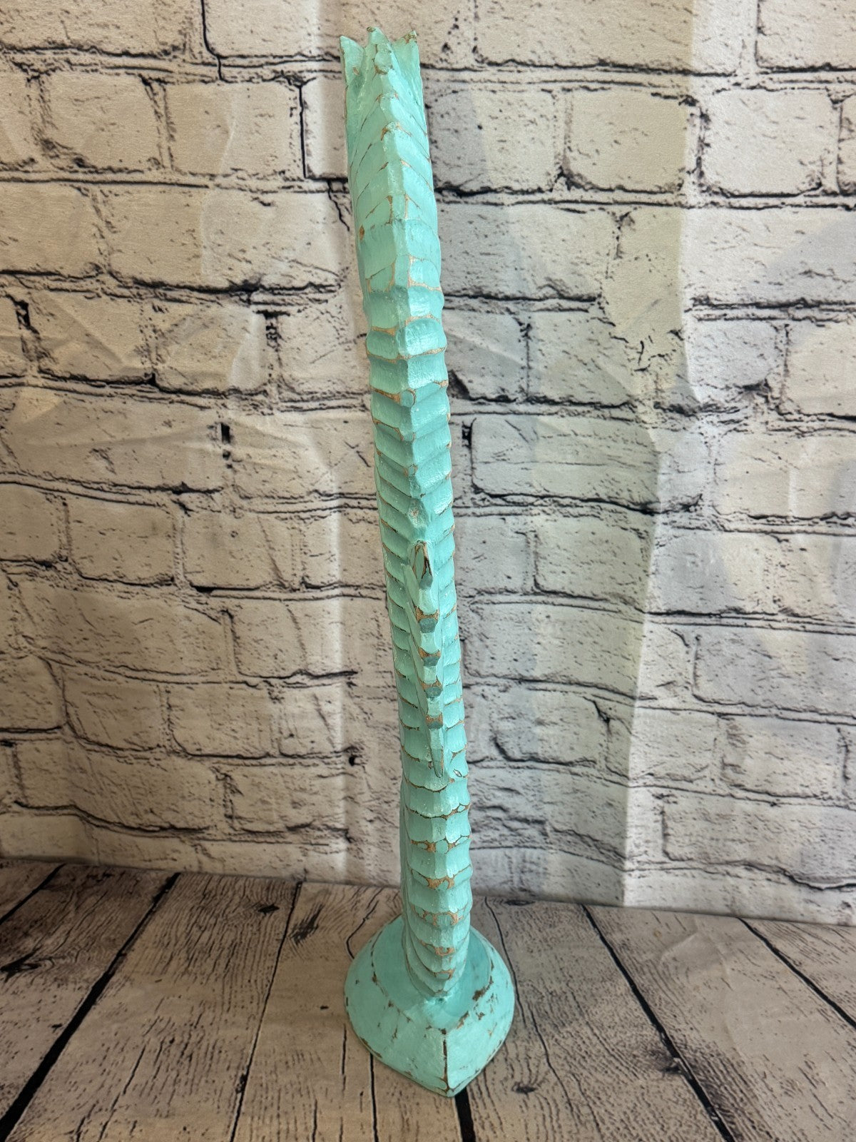 50cm Green Teal Wooden Shabby Seahorse Statue Ornament Fair Trade Handcarved4