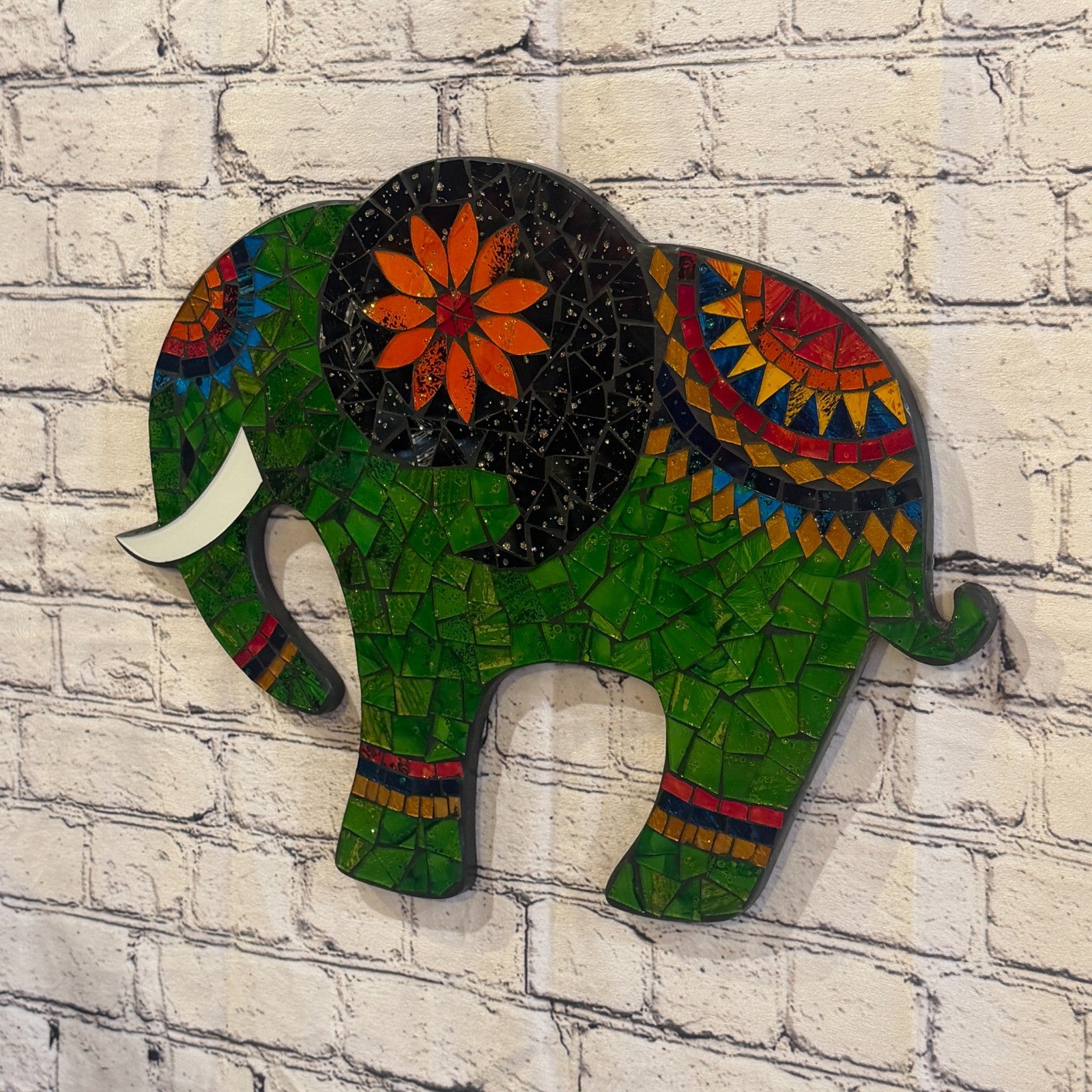 Green Elephant Mosaic Tile Wall Mirror 40cm x 40cm 16 Inches Handmade2