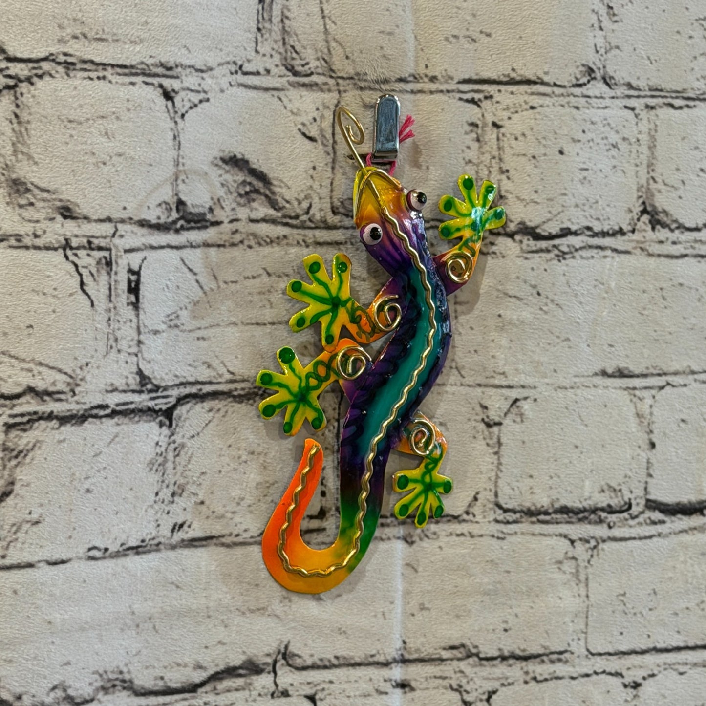 15cm x 8cm Green Gecko Lizard Metal Tin Wall Hanging Ornament Painted Statue0