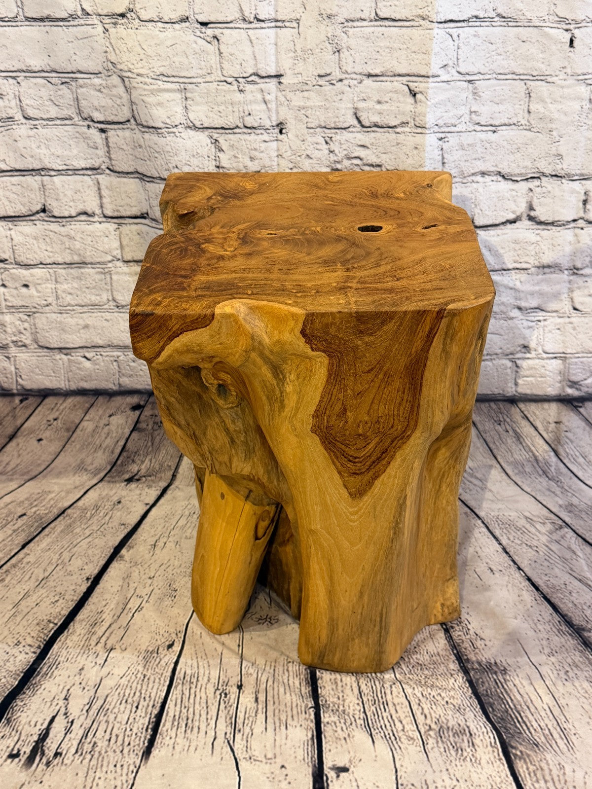 45cm x 30cm Square Teak Root Table Hand Carved Solid Wood Stool Stand Rustic1