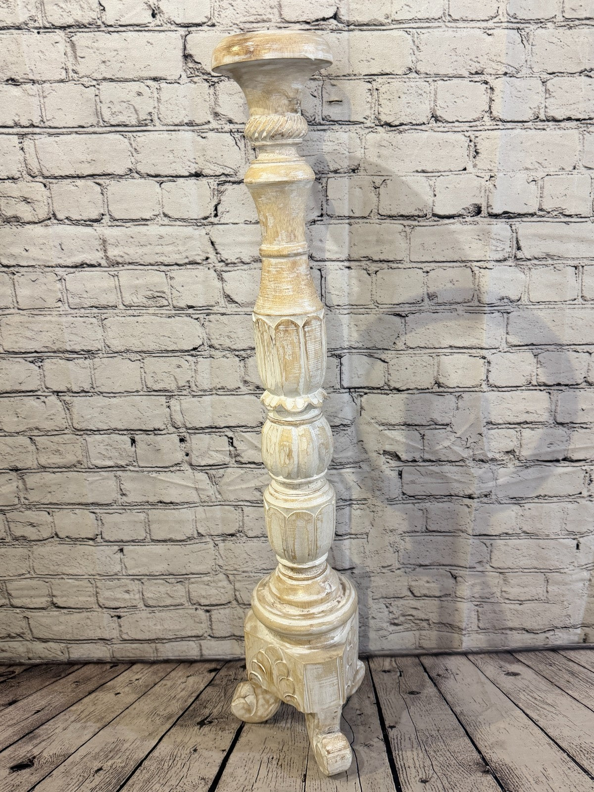 80cm x 18cm White Regal Wooden Vintage Style Candle Stand Shabby Pillar Holders2