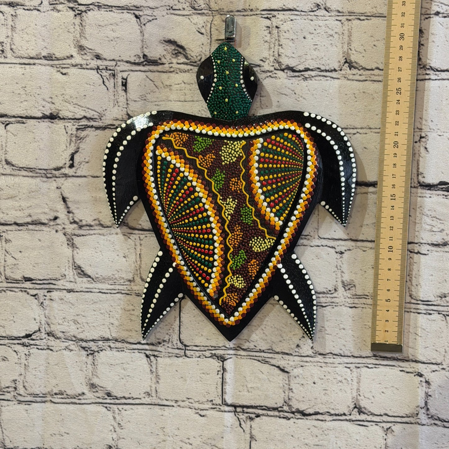 25cm Turtle Carved Wooden Dot Painted Ethnic Tribal Tiki Wall Art No 4 New4