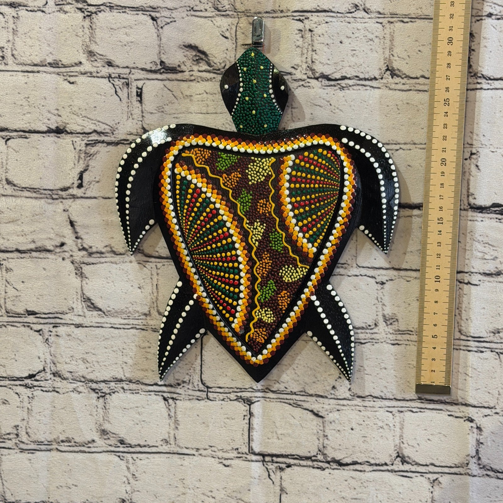 25cm Turtle Carved Wooden Dot Painted Ethnic Tribal Tiki Wall Art No 4 New4