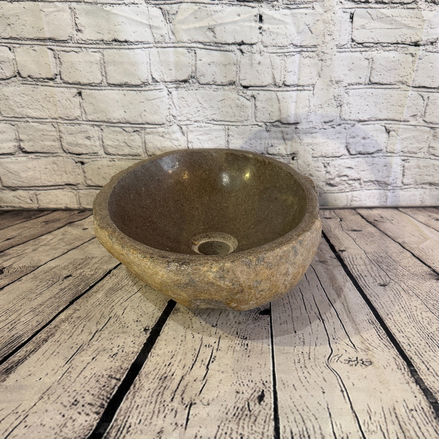 35cm x 28cm Wash Basin Bathroom Counter Top Washing River Stone Bowl Sink No 383