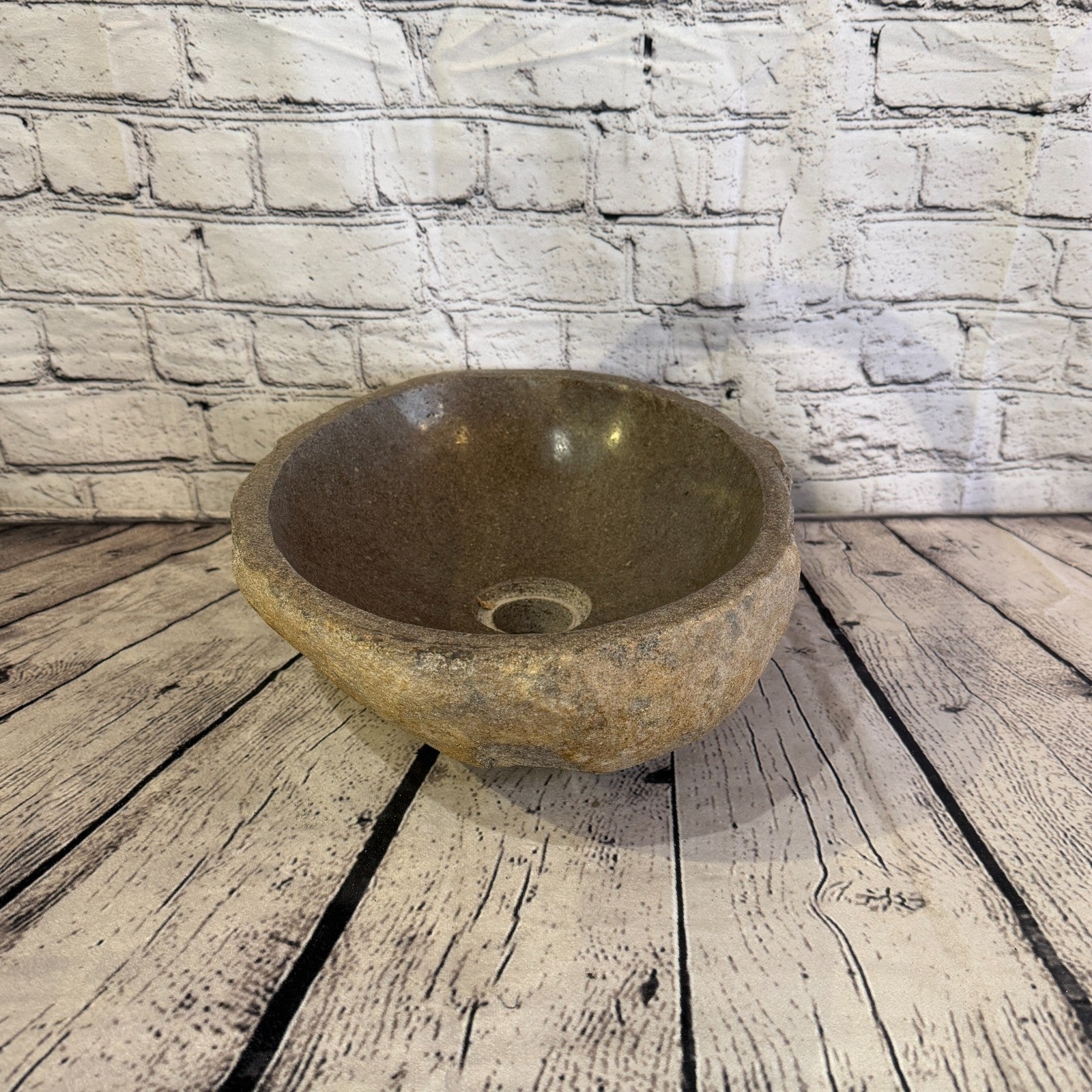35cm x 28cm Wash Basin Bathroom Counter Top Washing River Stone Bowl Sink No 383