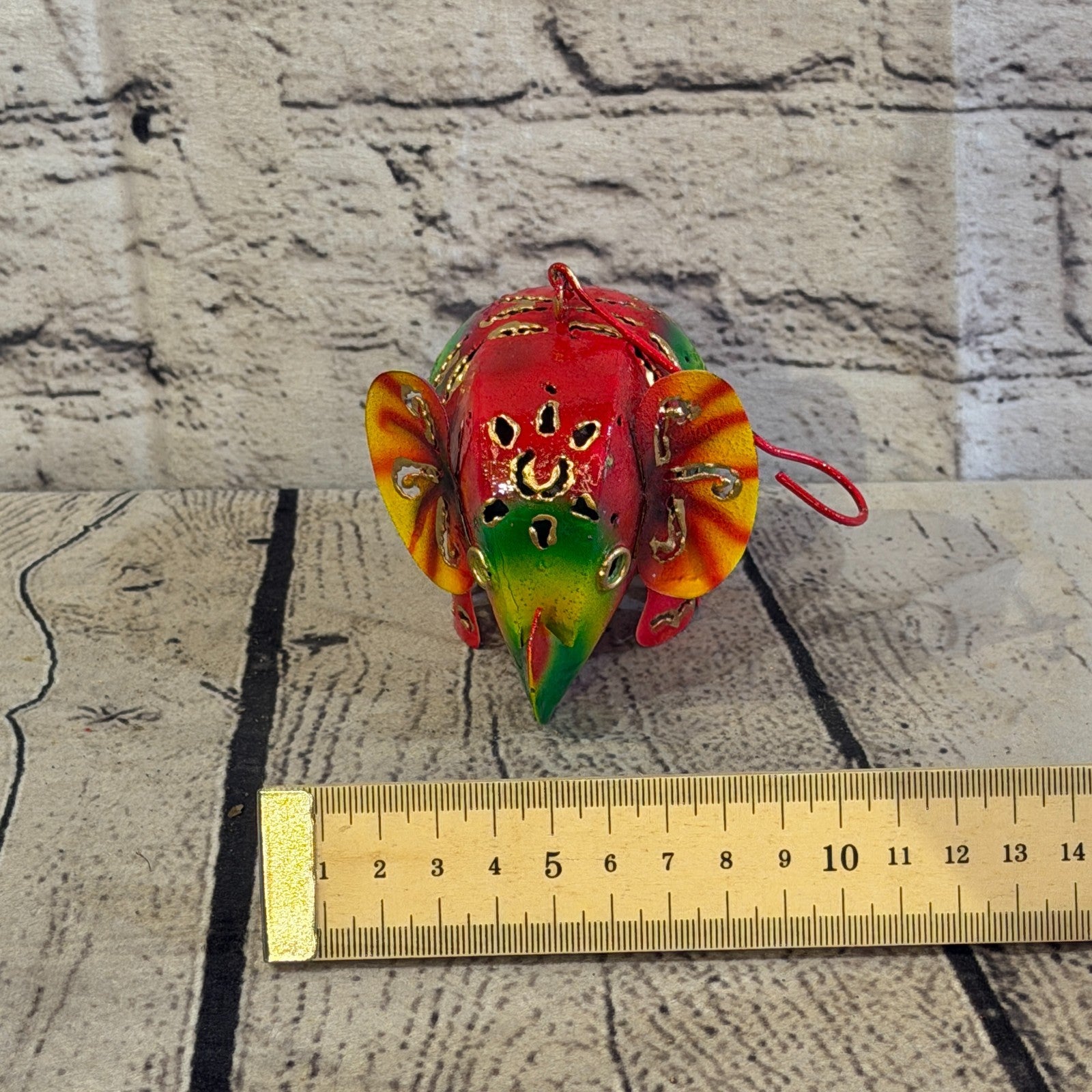 8cm x 10cm Elephant Candle Holder Hanging Red Metal Tin Ornament Statue7