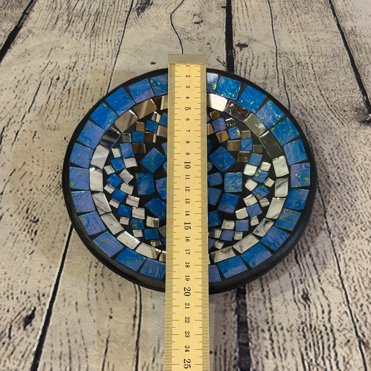 20cm Light Blue Round Mirror Mosaic Handmade Ceramic Glass Tile Bowl Fruit2