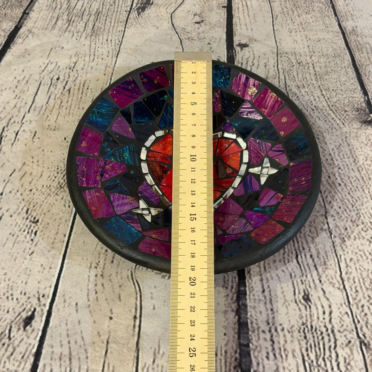 20cm Purple Red Heart Round Mosaic Handmade Ceramic Glass Tile Bowl Fruit2