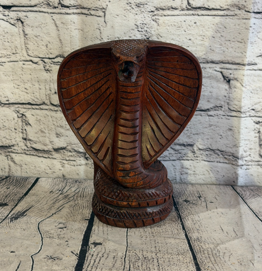 20cm x 12cm Wooden Cobra Exquisite Detailing Snake Ornament Hand Carved0