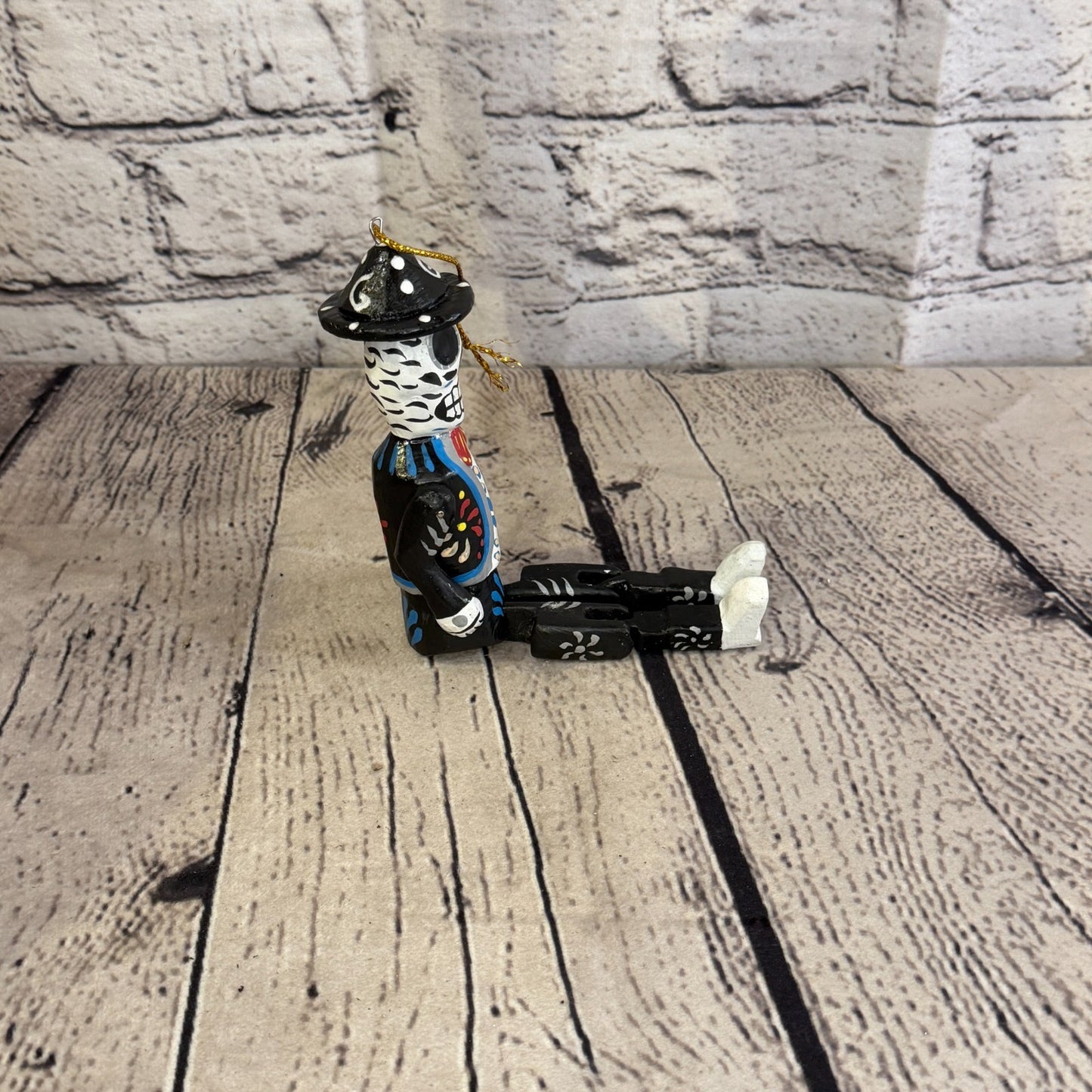 10cm Black Day Of The Dead Man Sitting Animal, Wooden Shelf Ornament Fairtrade3