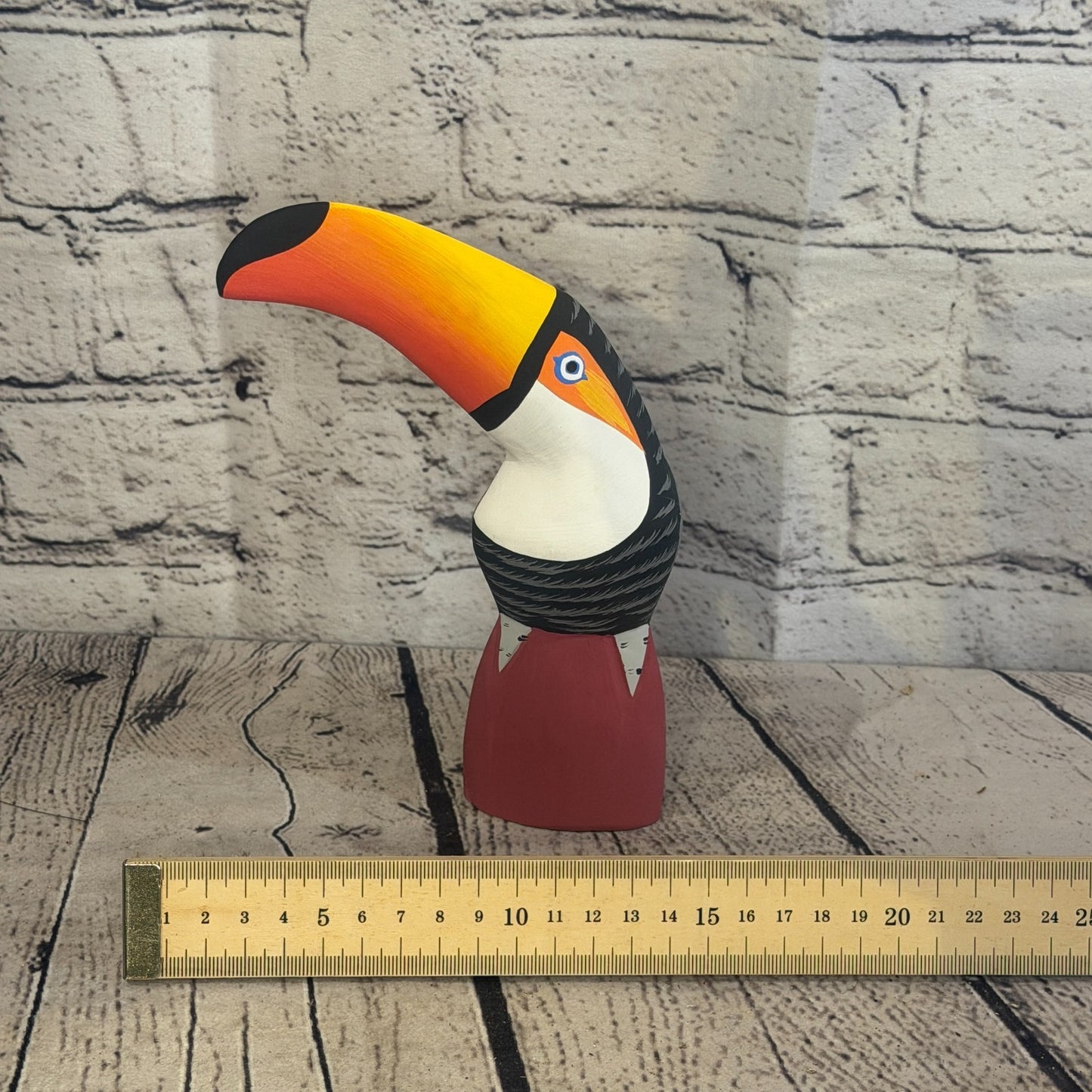 15cm Black White Toucan Bird Ornament Statue Fair Trade Hand Made Carved Wood6