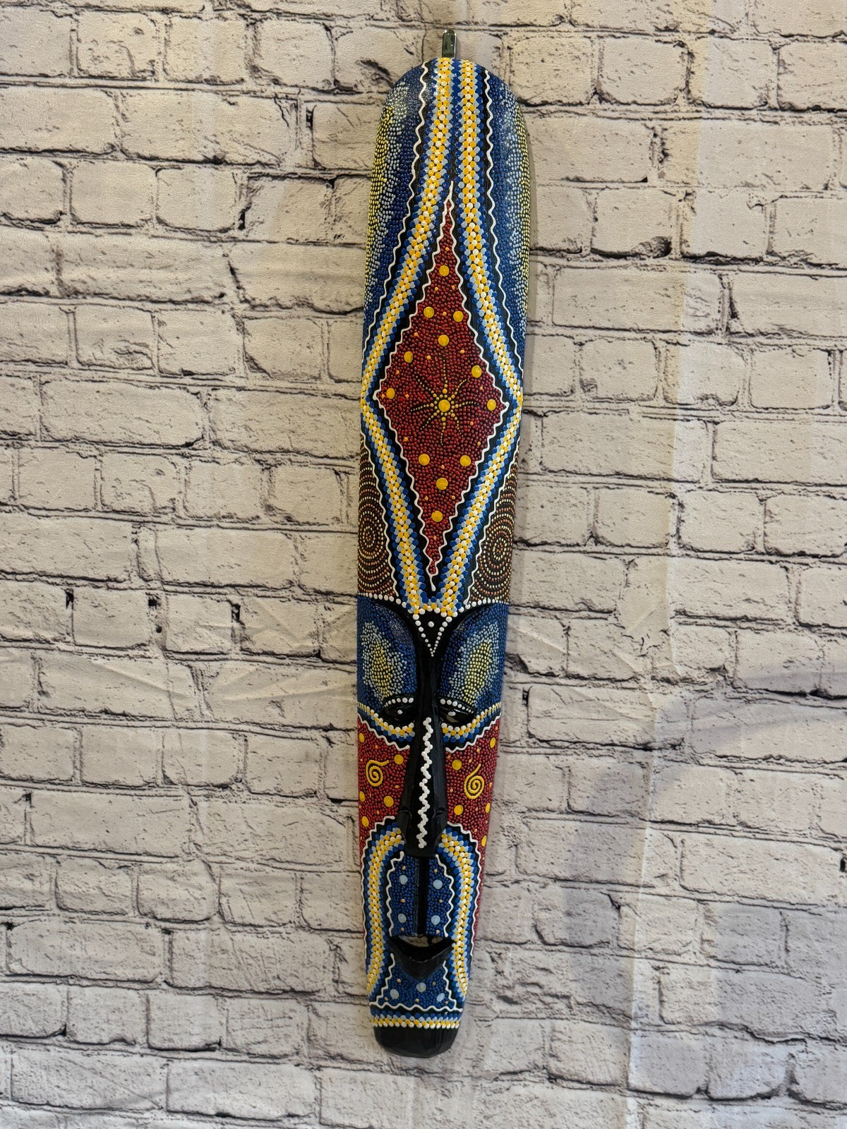80cm Mask Carved Wooden Dot Painted Ethnic Tribal Tiki Wall Art No 1 New2