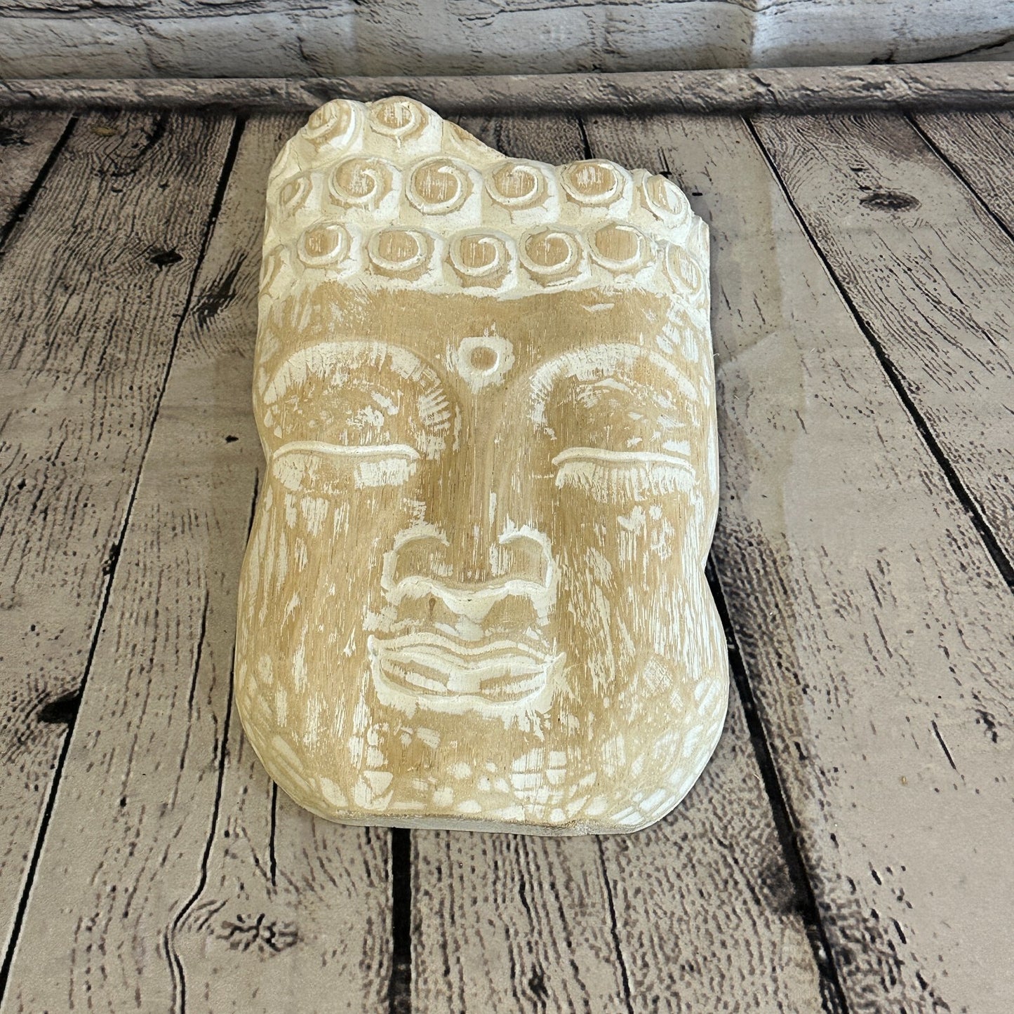 30cm Cream Tiki Style Wall Decoration Buddha Head Designer Mask Wooden Handmade3
