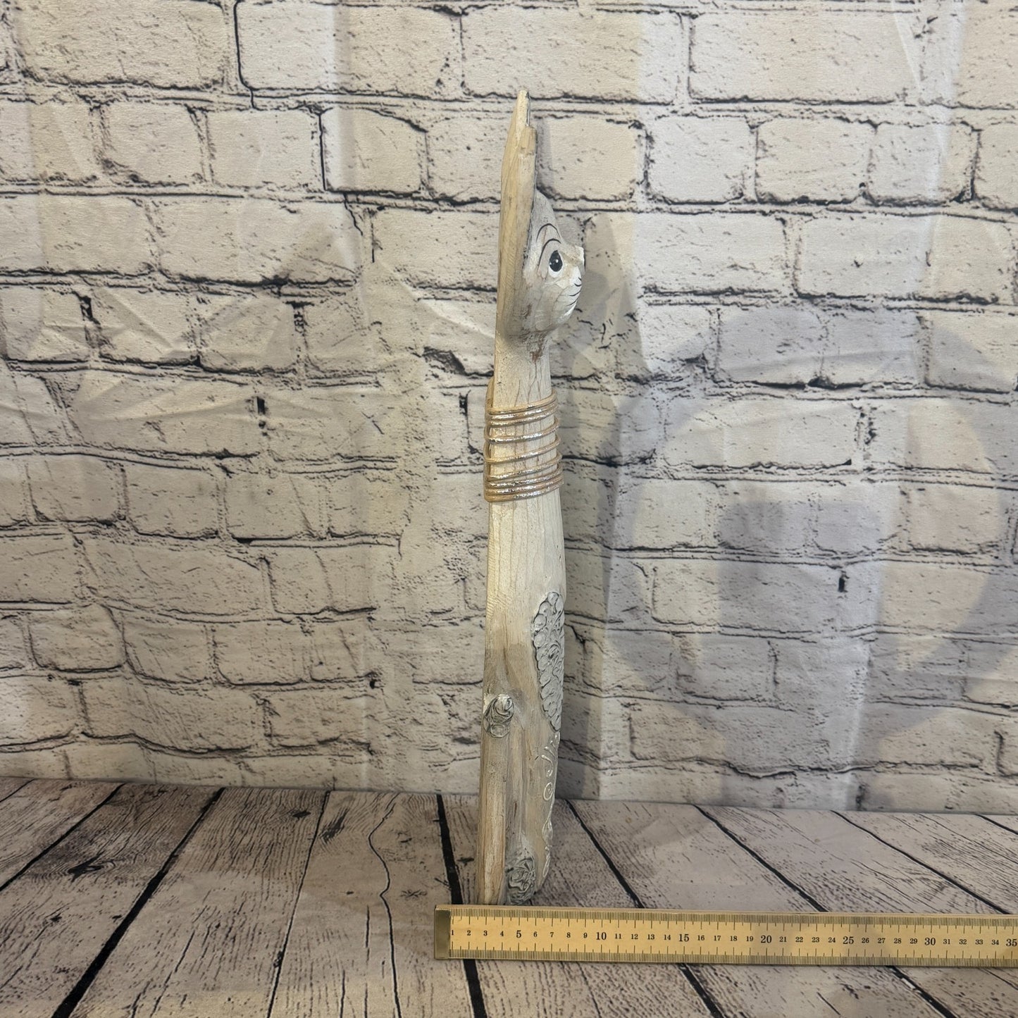 50cm White Silver Dots Wooden Shabby Cat Statue Ornament Fair Trade Handcarved7